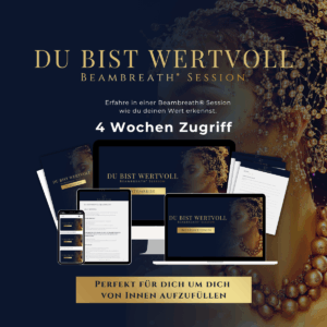 Frau sitzt ruhig im Licht – Selbstwert stärken mit Beambreath Atemtechnik Beambreath® Atemreise Digital – Selbstzweifel loslassen durch Atmung Du bist wertvoll – Golden Mind Selbstwert Session